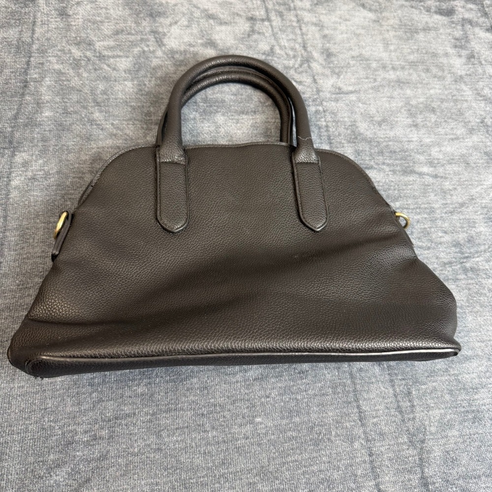 Christian Siriano Black Pebbled Leather Dome Satchel Handbag Gold Accents - Picture 2 of 10